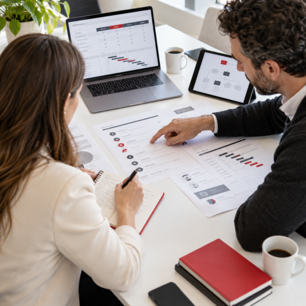 IT consultant discussing business systems and a technology roadmap with a client